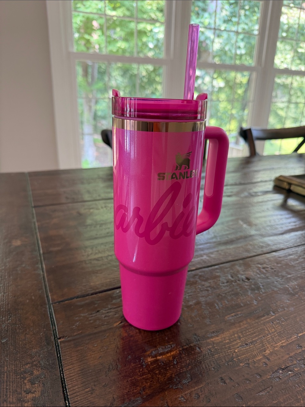 Stanley Barbie Collaboration Bright Pink Travel Tumbler with Handle and Straw